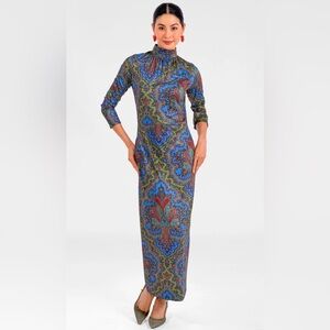 Gretchen Scott Scorching Hot Dress Passion Paisley Mock Neckline Pockets Size L